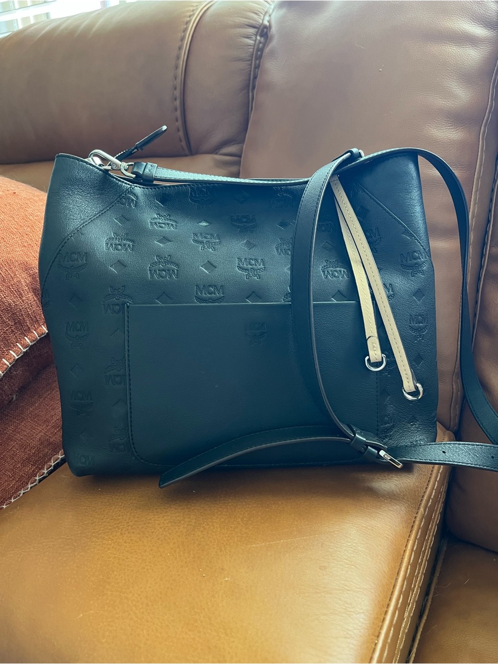 MCM Aren Large Black Hobo Bag Monogram Leather